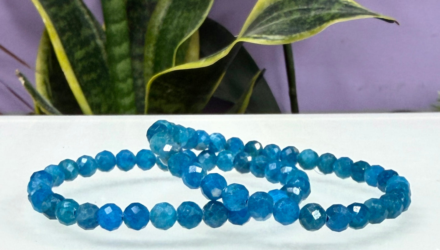 6 PCs Natural Faceted Apatite 6mm 7.5” Crystal Bracelet