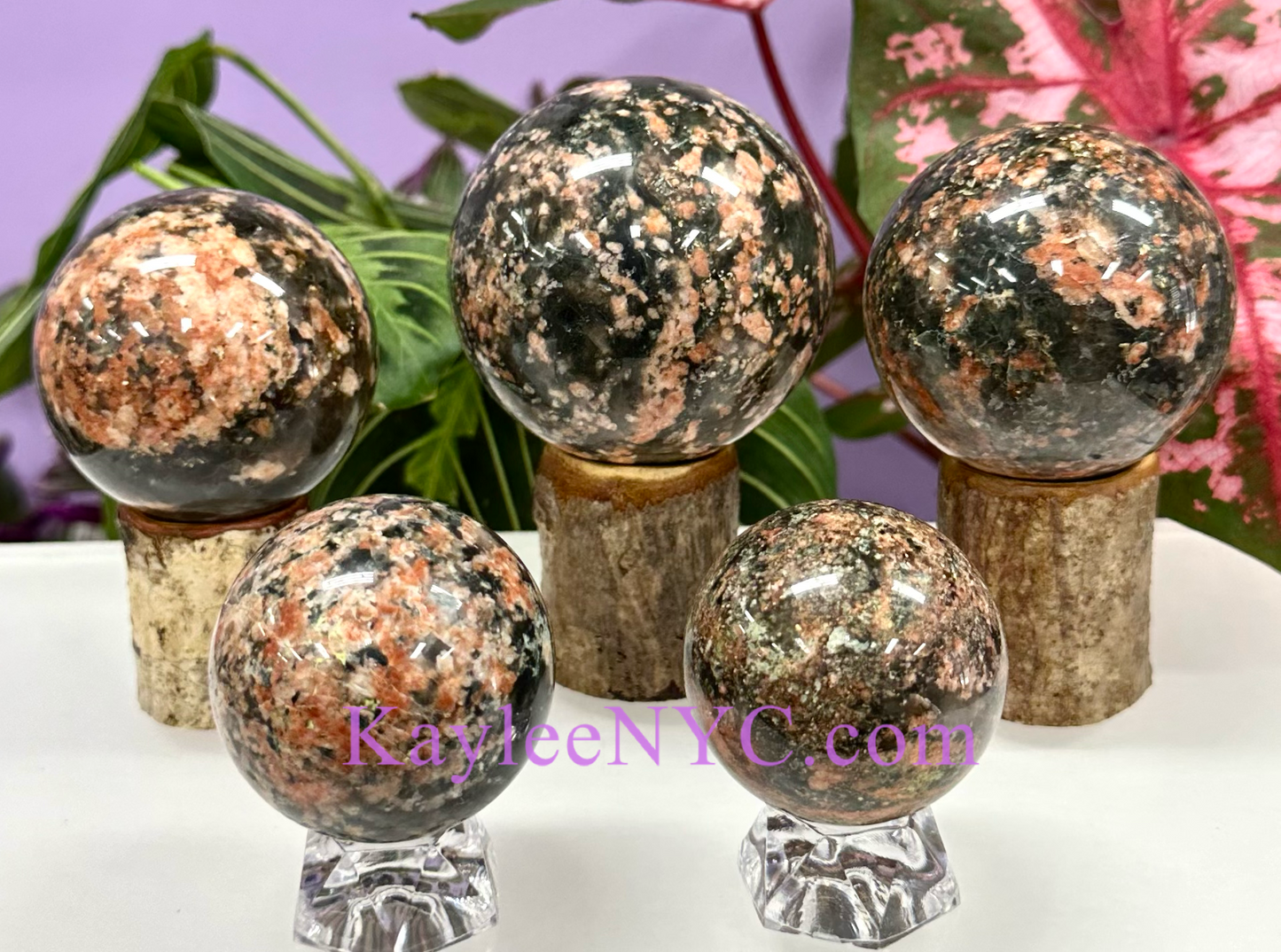 5 pcs Natural Cherry Blossom Green Rutilated Quartz Sphere