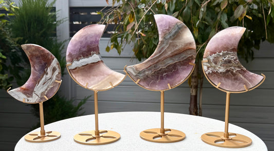 Wholesale Lot 4 PCs Natural Amethyst Lace Agate Moon w/stand Healing Energy