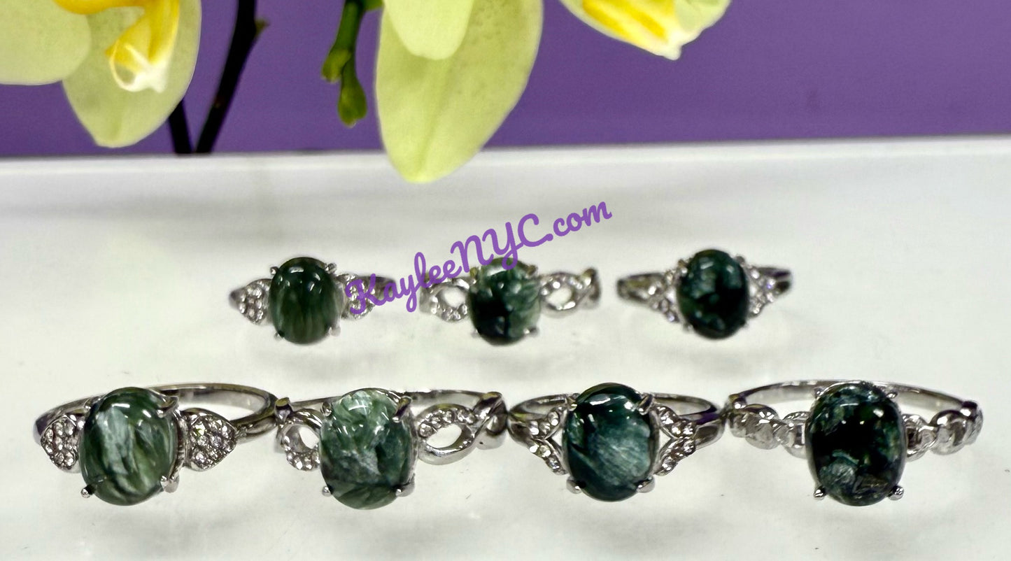 Wholesale Lot 6 pcs Natural Seraphinite Stainless Steel Ring 8x10mm