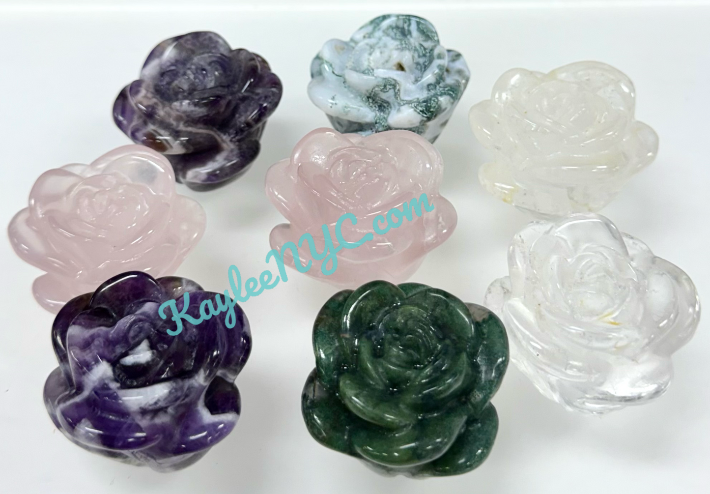 8 PCs 1.5 Natural Mix Crystals Roses Carving Healing Energy