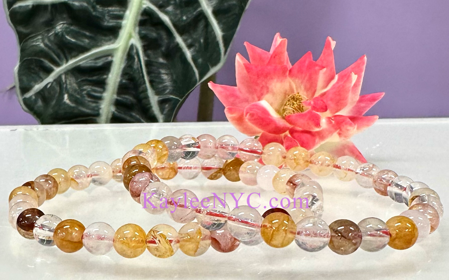 Wholesale Lot 6 Pcs Natural Golden Healer Hematoid 6mm 7.5” Crystal Healing Stretch Bracelet