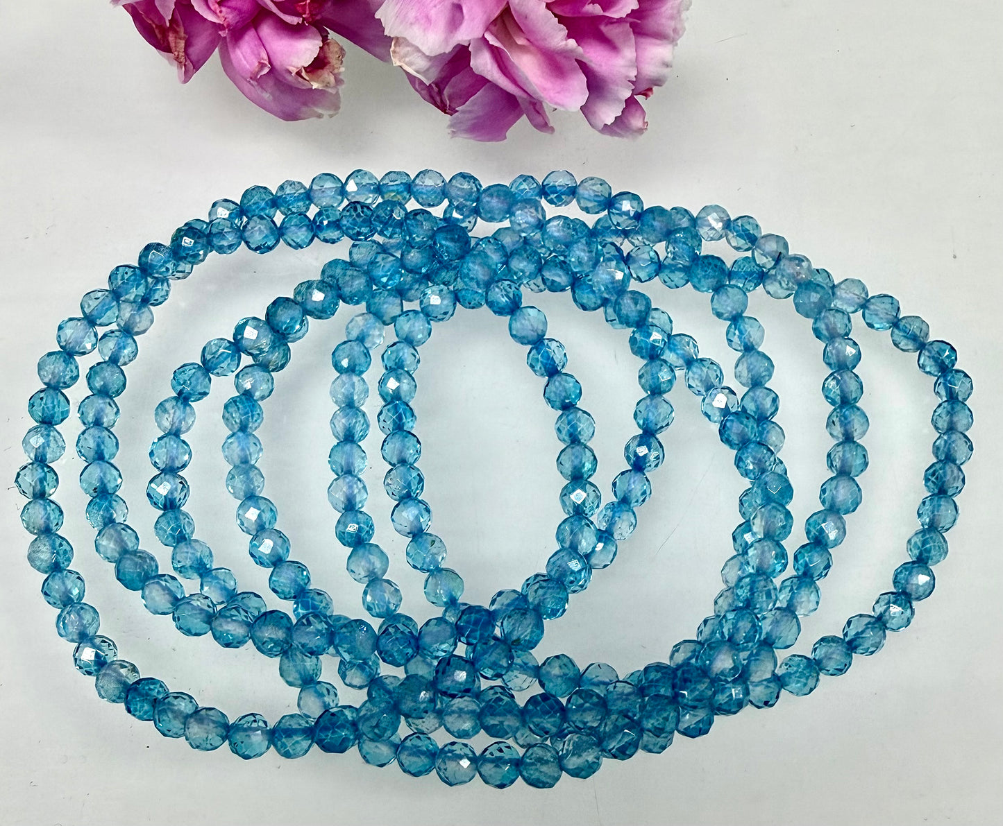 6 PCs 4mm Natural Blue Topaz Stretch Bracelet 7.5”