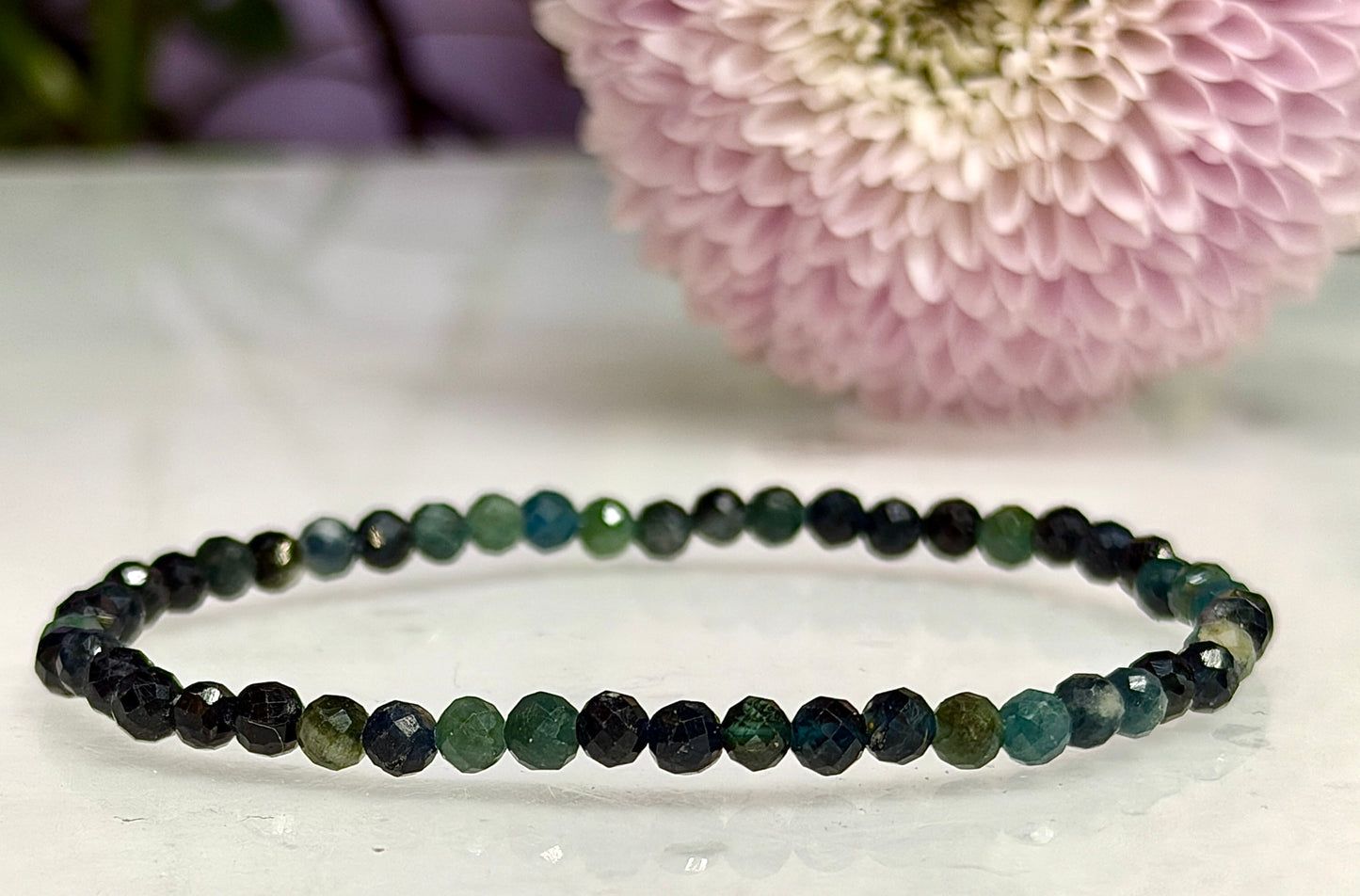 Wholesale 6 Pcs Natural Blue Tourmaline Faceted Stretch Bracelets – 4mm 7.5”