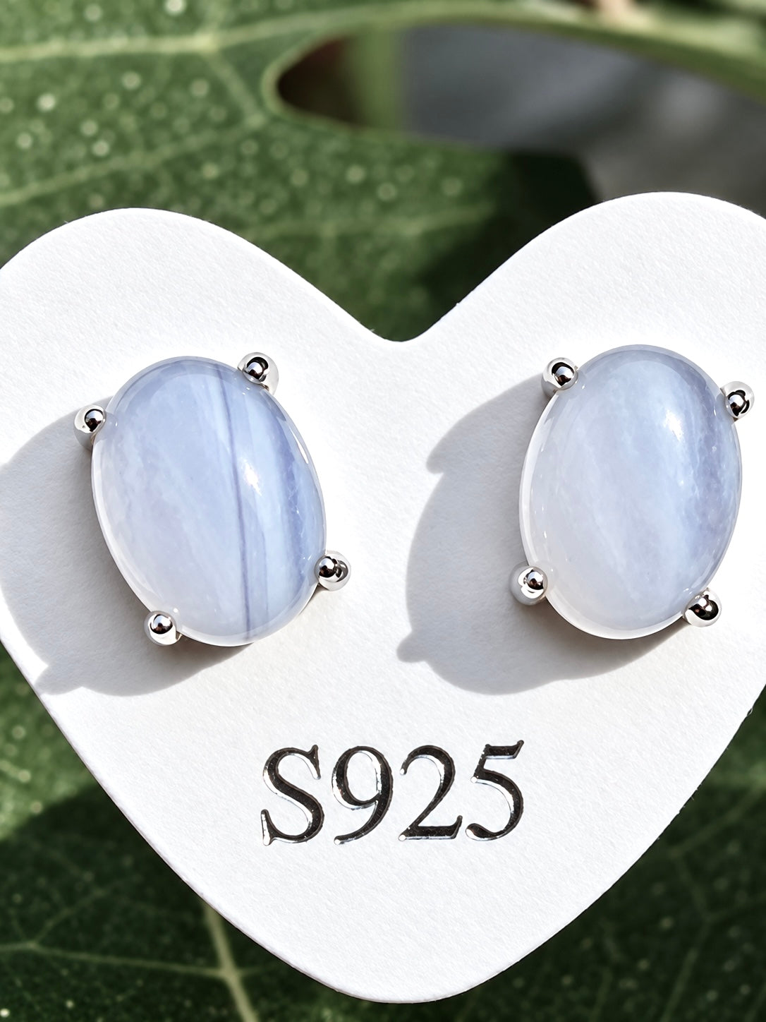 Wholesale Lot 5 Pairs Natural Blue Lace Agate Earring Studs 6x8mm