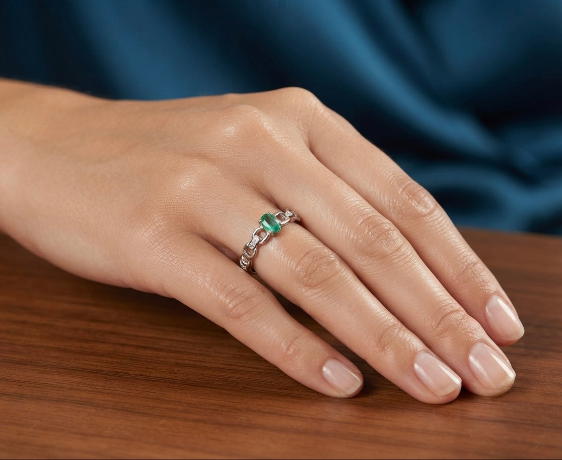 Wholesale Lot 7 pcs Natural Emerald Stainless Steel Ring 4x6mm