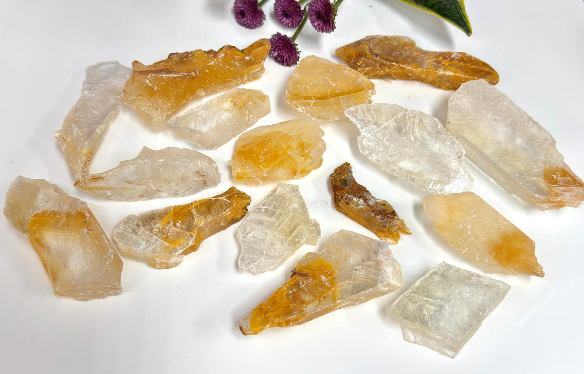 Wholesale Lot 2 Lbs Natural Golden Phantom Selenite Crystal Raw Healing Energy