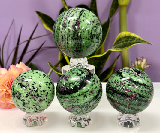 3-4 PCs Natural Ruby Zoisite Sphere Crystals Healing Energy