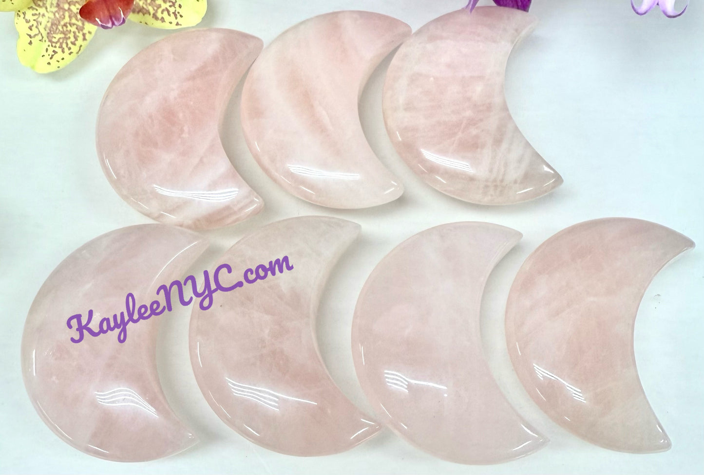 Wholesale Lot 7-8 pcs Natural Rose Quartz Moons Crystals Healing Energy