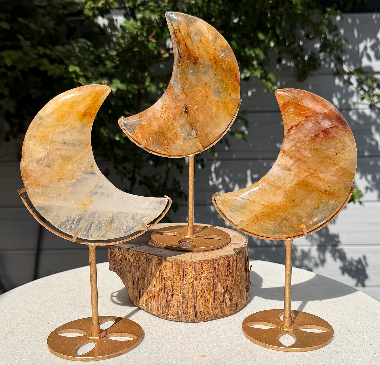 Wholesale Lot 3-4 PCs Natural Golden Healer Quartz Moon w/stand Healing Energy