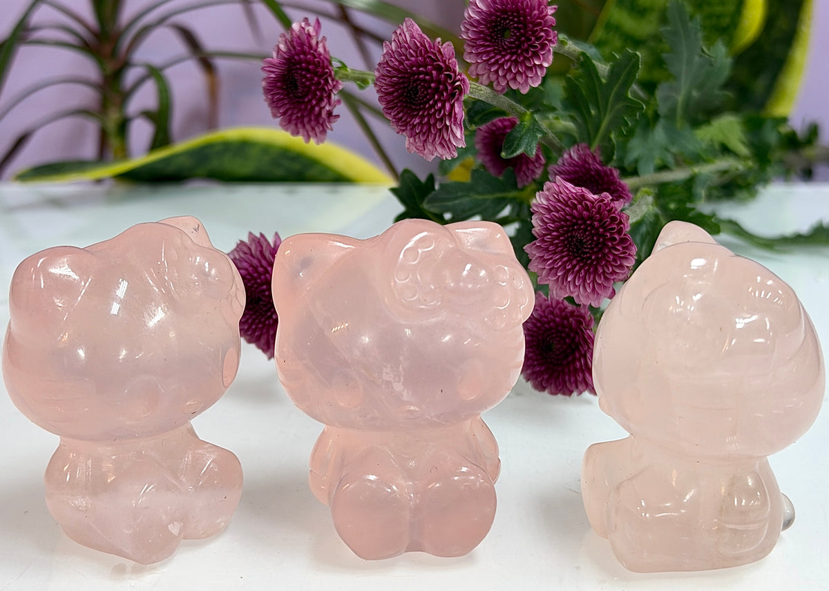 6 PCs Natural Rose Quartz Hello Kitty Crystal Healing Energy