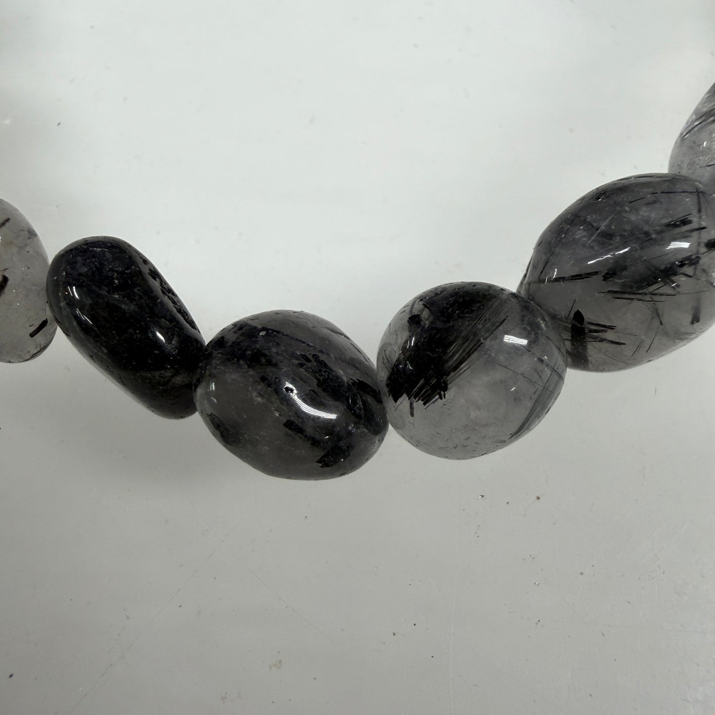Wholesale 6 Pcs 8mm Tourmalinated Quartz Tumble Natural Crystal Healing Stretch Bracelet 7.5"