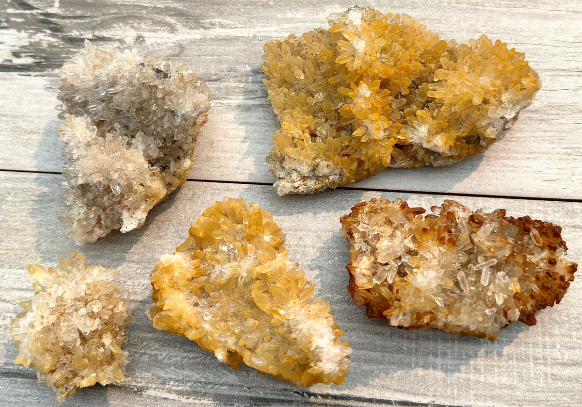 2 lbs Natural Yellow Chrysanthemum Quartz Cluster Crystal