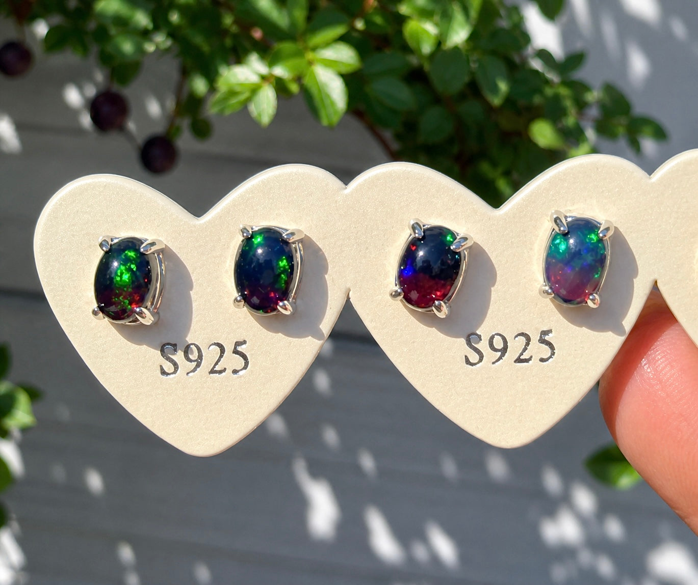 Wholesale 5 Pairs Black Opal Sterling Silver(925) Posts