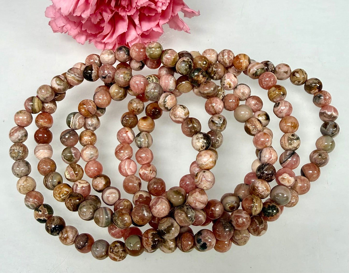 Wholesale 6 Pcs 6mm Rhodochrosite Natural Crystal Healing Stretch Bracelet 7.5”