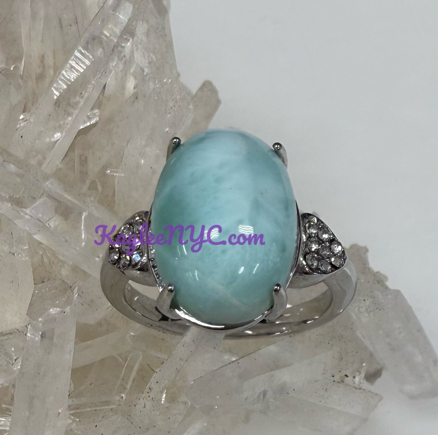 Wholesale Lot 6 pcs Natural Larimar Stainless Steel Ring 10x14mm