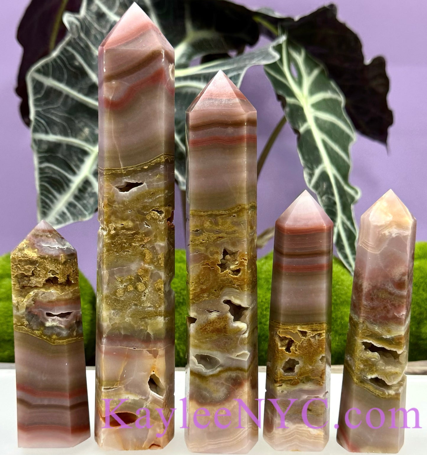 Wholesale Lot 4pcs large Natural Pink Onyx Banded Agate Obelisk Tower Point Crystal Healing