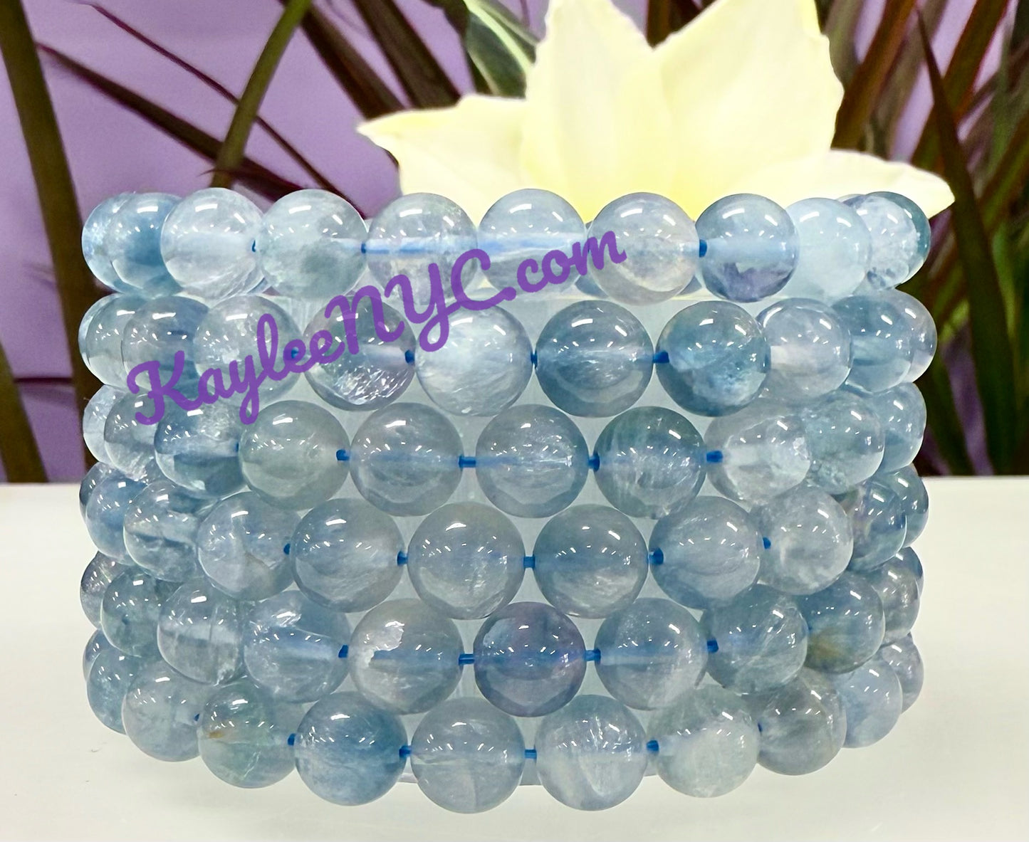 6 PCs 8mm Natural Blue Fluorite Stretch Bracelet 7.5”