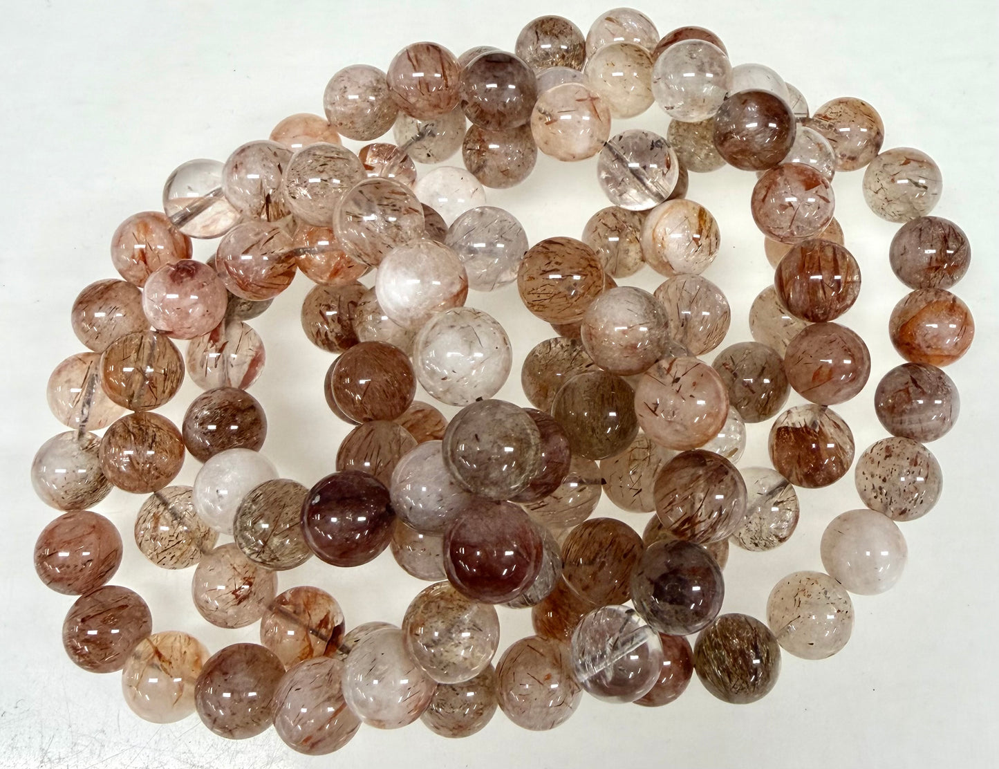 6 PCs 10mm Natural Rutilated Quartz Crystal Stretch Bracelet 8”