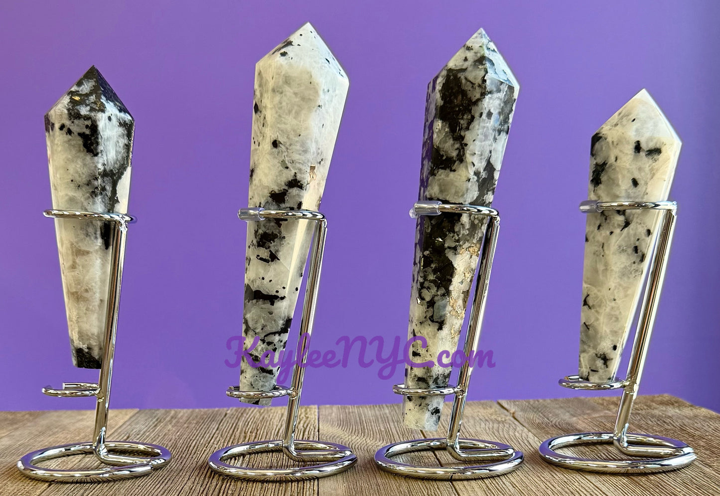 Wholesale Lot 4 pcs Natural Rainbow Moonshine Scepter w stand Crystal Energy