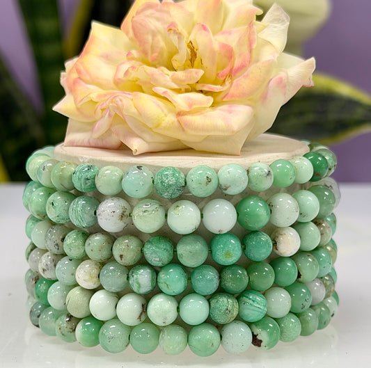 6 PCs 6mm Natural Chrysoprase Stretch Bracelet 7.5”