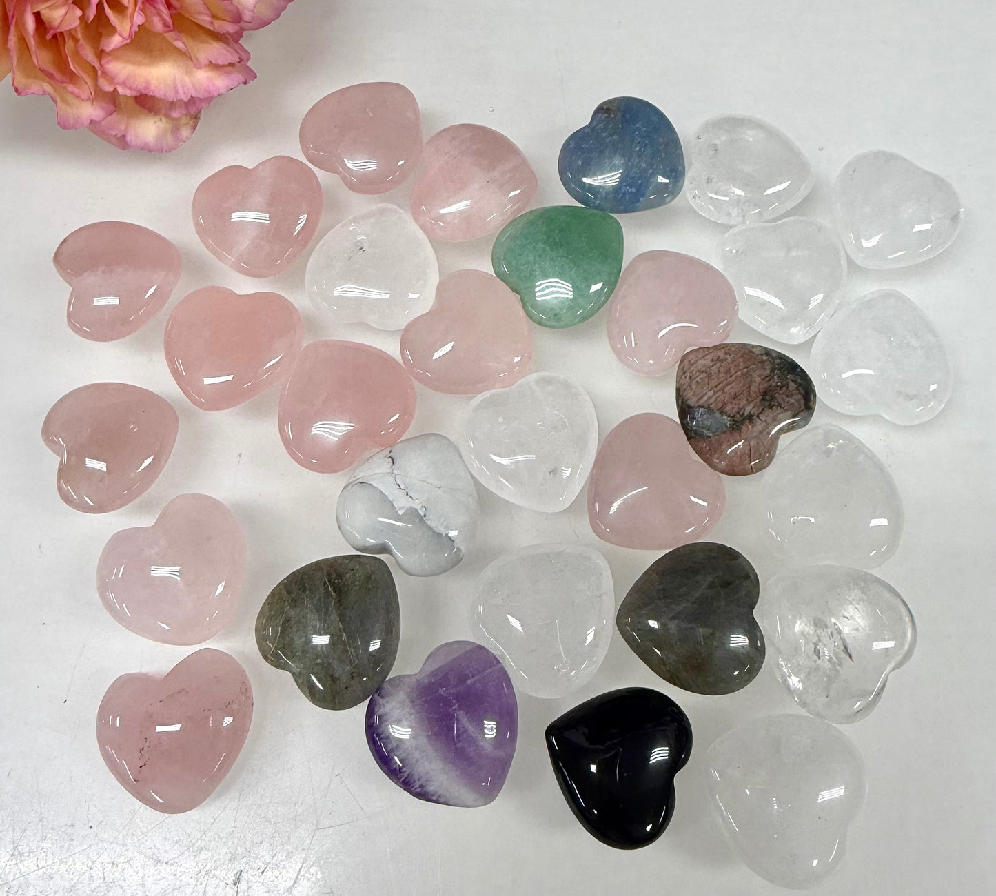 Wholesale Lot 30 Pcs 20mm Mix Crystal Hearts Nice Quality Healing Energy