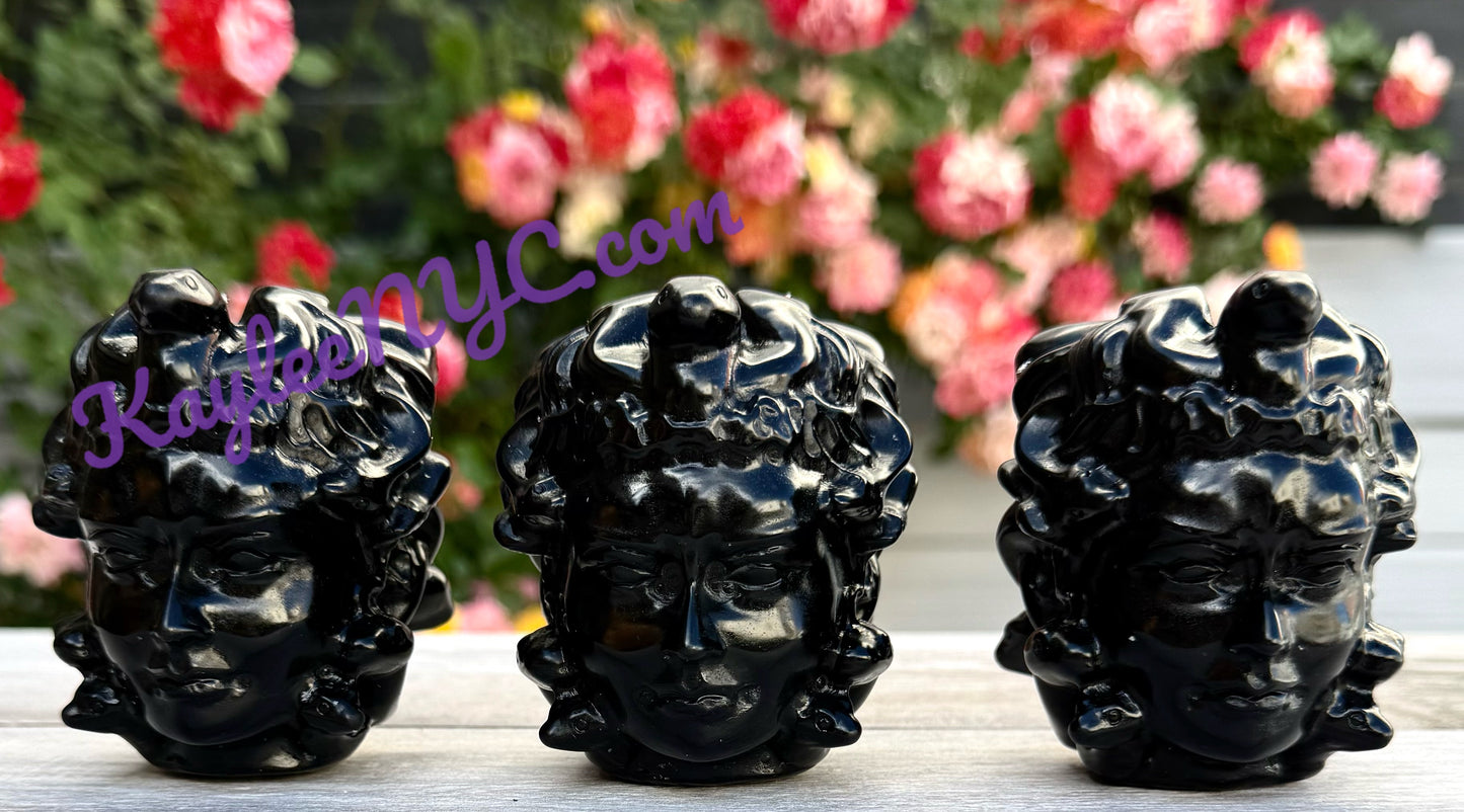 Wholesale Lot 3 pcs Natural Black Obsidian Medusa Crystals Healing Energy