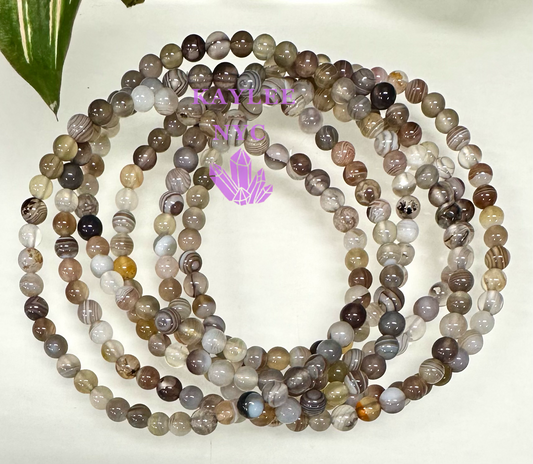 6pcs 4mm Natural Botswana Agate Stretch Bracelet 7.5”