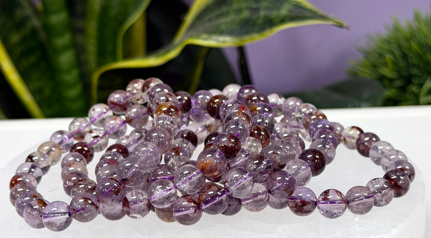 Wholesale 6 Pcs Natural Super Seven 8mm 7.5” Crystal Healing Stretch Bracelet
