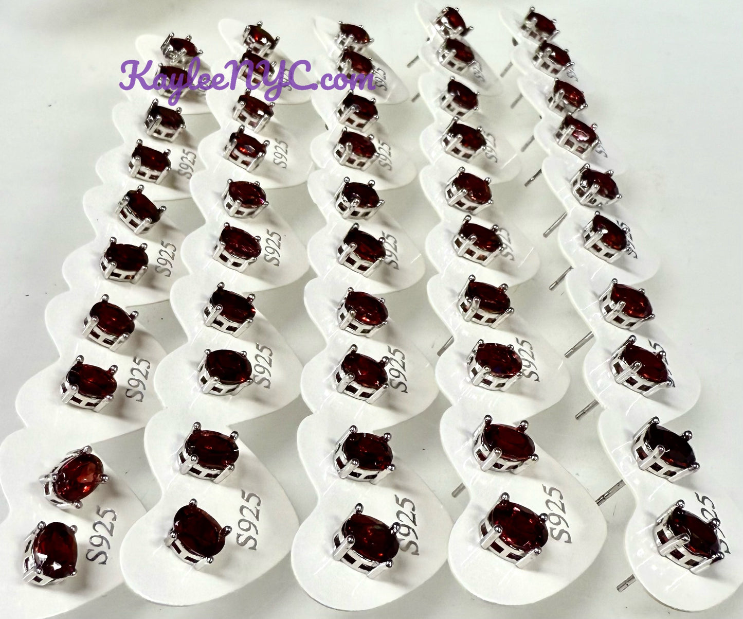 Wholesale Lot 5 Pairs Natural Garnet Sterling Silver(925) Earring Studs 6x9mm