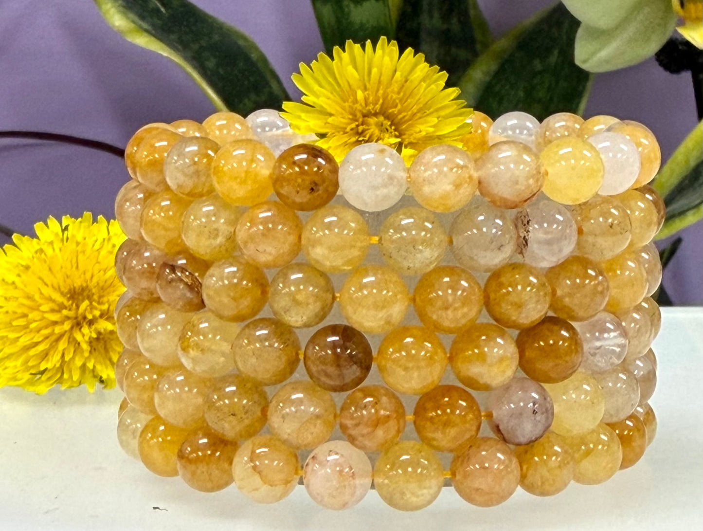 Wholesale Lot 6 Pcs Natural Golden Healer 8mm 7.5” Crystal Healing Stretch Bracelet