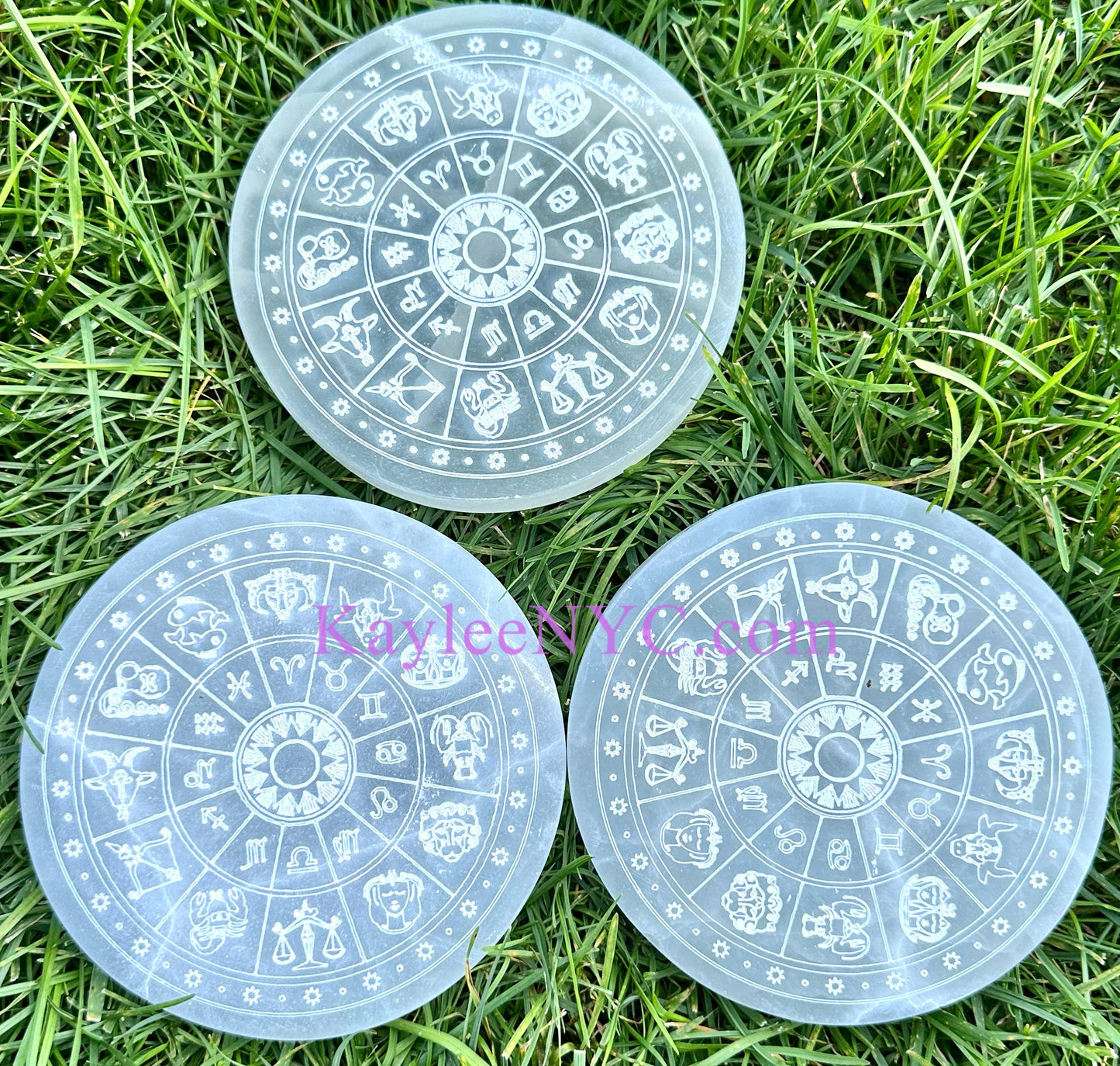 Wholesale Lot 3 pcs Natural Selenite aka Satin Spar Zodiac Charging Plate Crystal Healing Energy