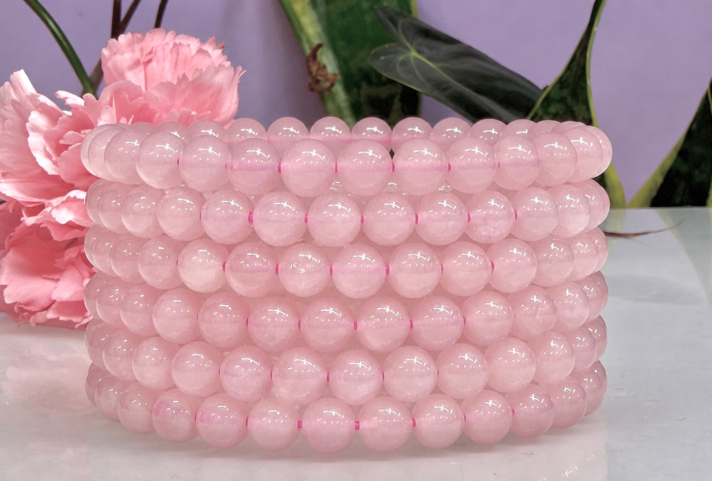 Wholesale Lot 6 Pcs Natural Rose Quartz 6mm 7.5” Crystal Healing Stretch Bracelet