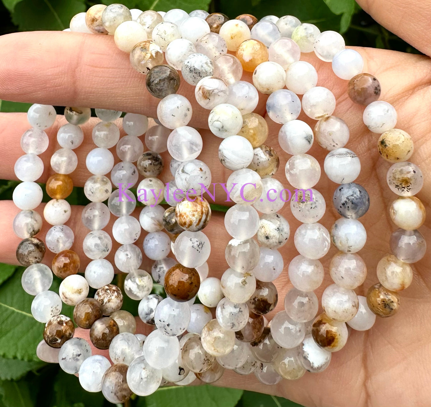 Wholesale Lot 6 Pcs Natural Dendritic Opal 6mm 7.5” Crystal Healing Stretch Bracelet