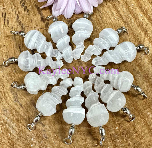 12 PCs Natural Selenite aka Satin Spar Spiral Pendant