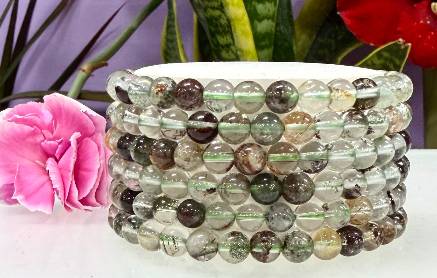 6pcs 6mm Natural Garden Quartz Stretch Bracelet 7.5”