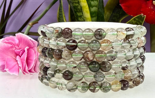6pcs 6mm Natural Garden Quartz Stretch Bracelet 7.5”