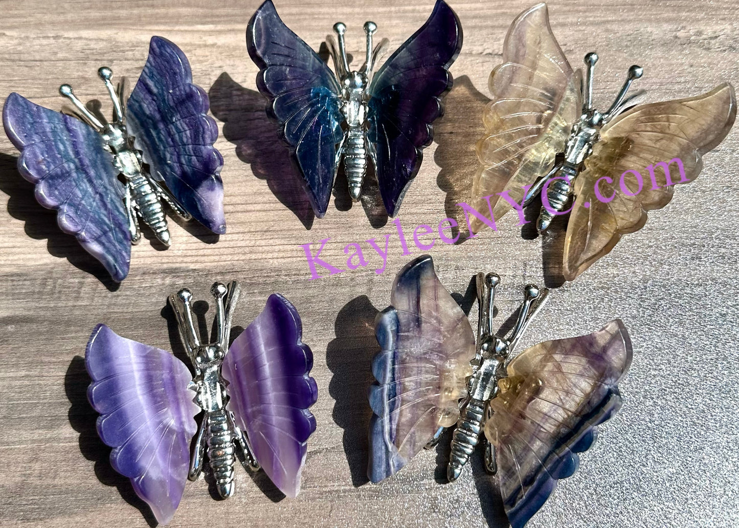 Wholesale Lot 5 PCs Natural Fluorite Crystal Butterfly w/stand Healing Energy