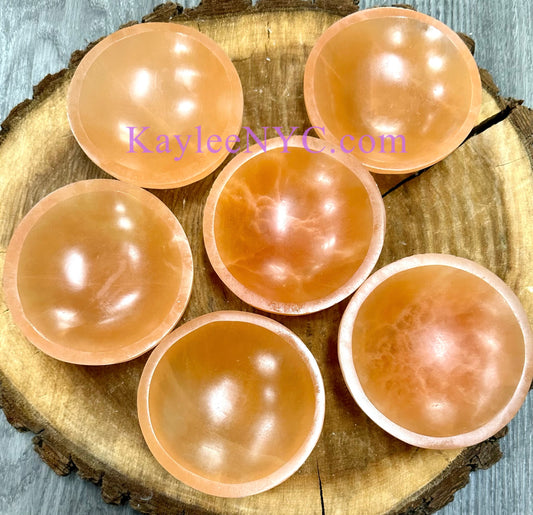 6 PCs Natural Peach Selenite aka Satin Spar Bowl ~10cm