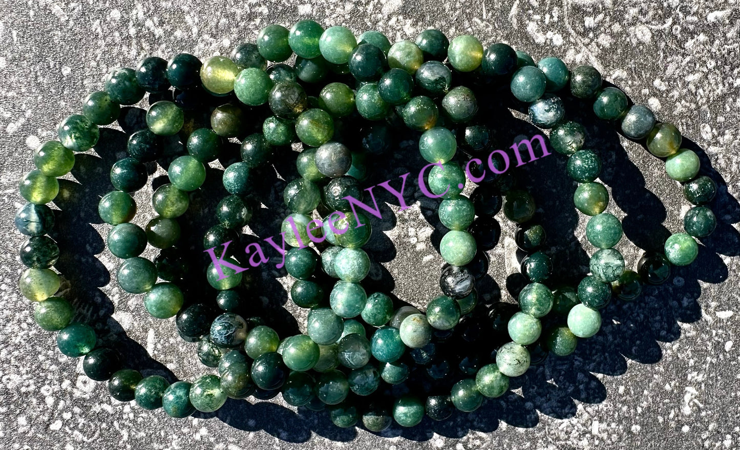 Wholesale 6 Pcs Natural Moss Agate 6mm 7.5” Crystal Healing Stretch Bracelet