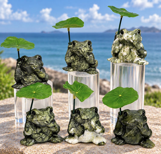 6 PCs Natural Nephrite Jade Frogs with Leaf healing energy