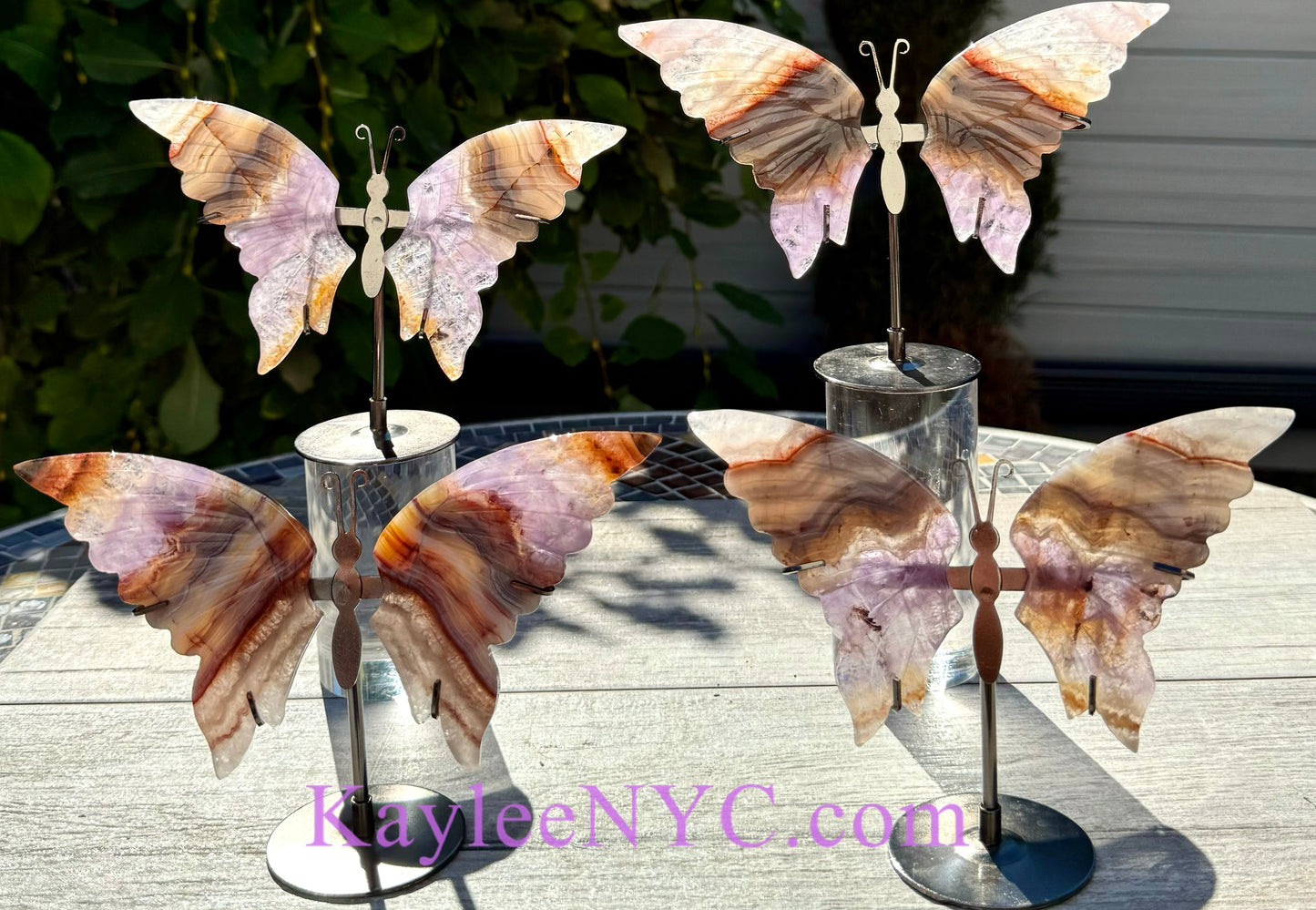 Wholesale Lot 4 PCs Natural Amethyst Lace Agate Crystal Butterfly w/stand Healing Energy