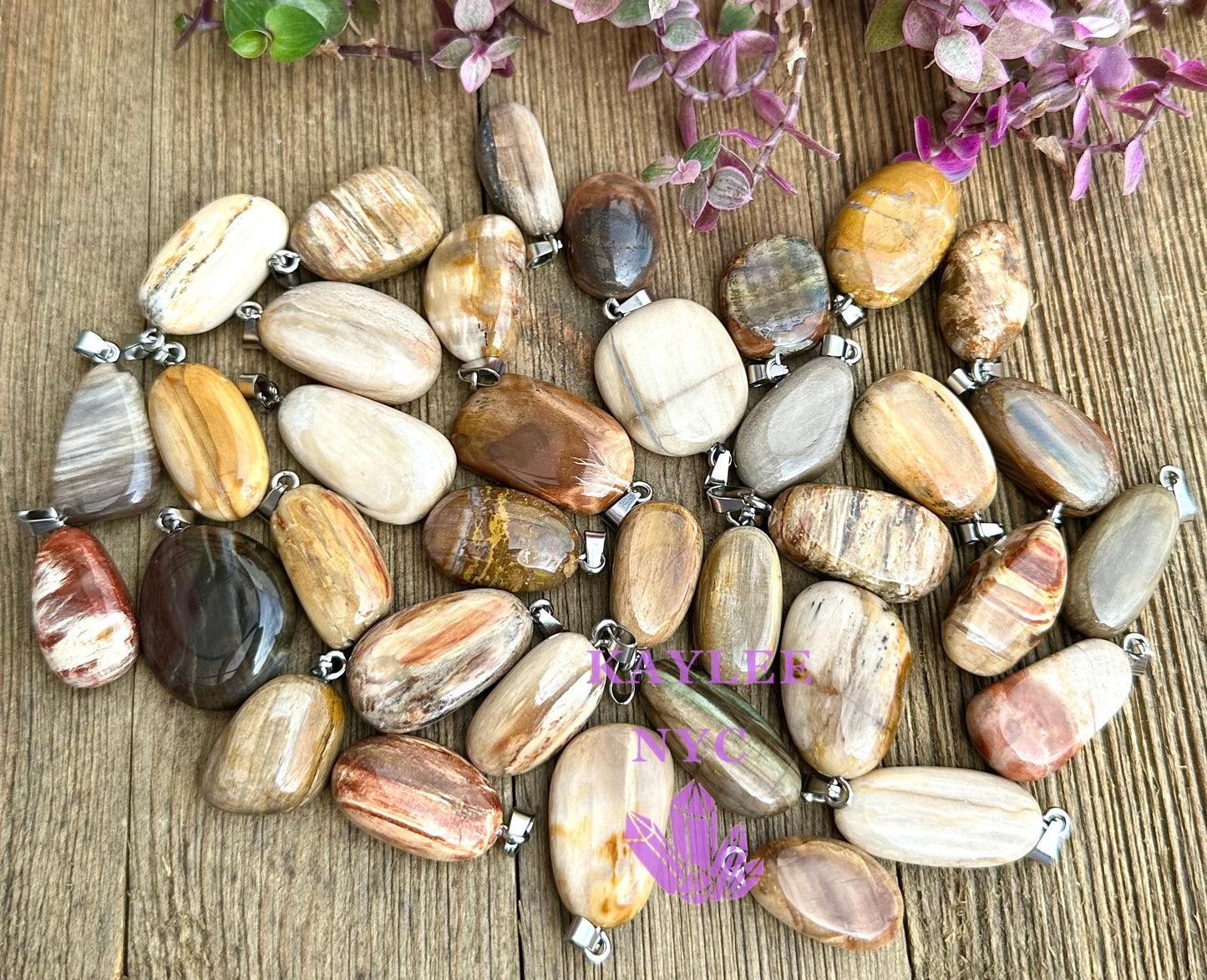 36 PCs Natural Petrified Wood Crystal Pendant