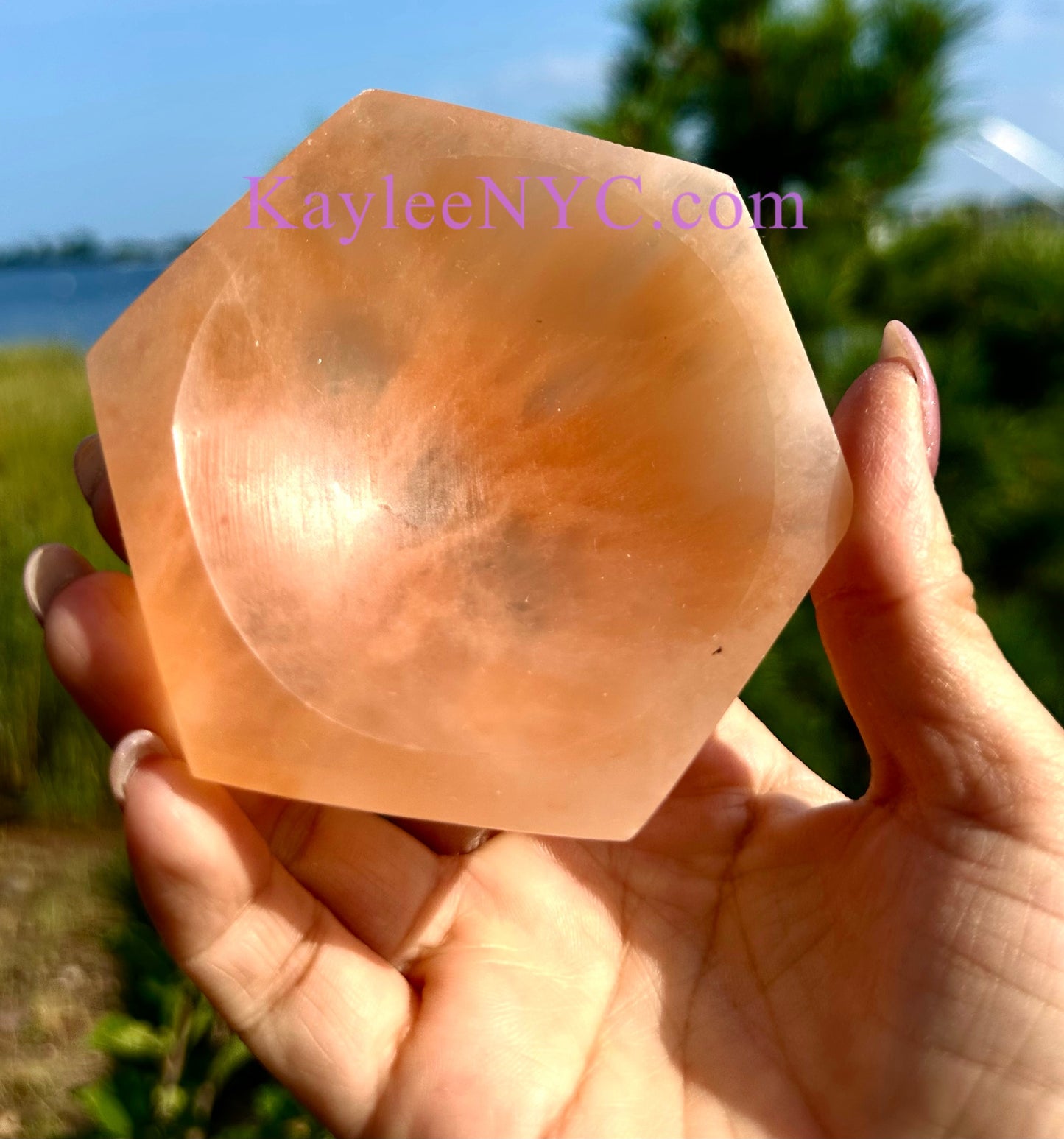 6 PCs large Natural Peach Selenite aka Satin Spar Hexagon Bowl ~10cm