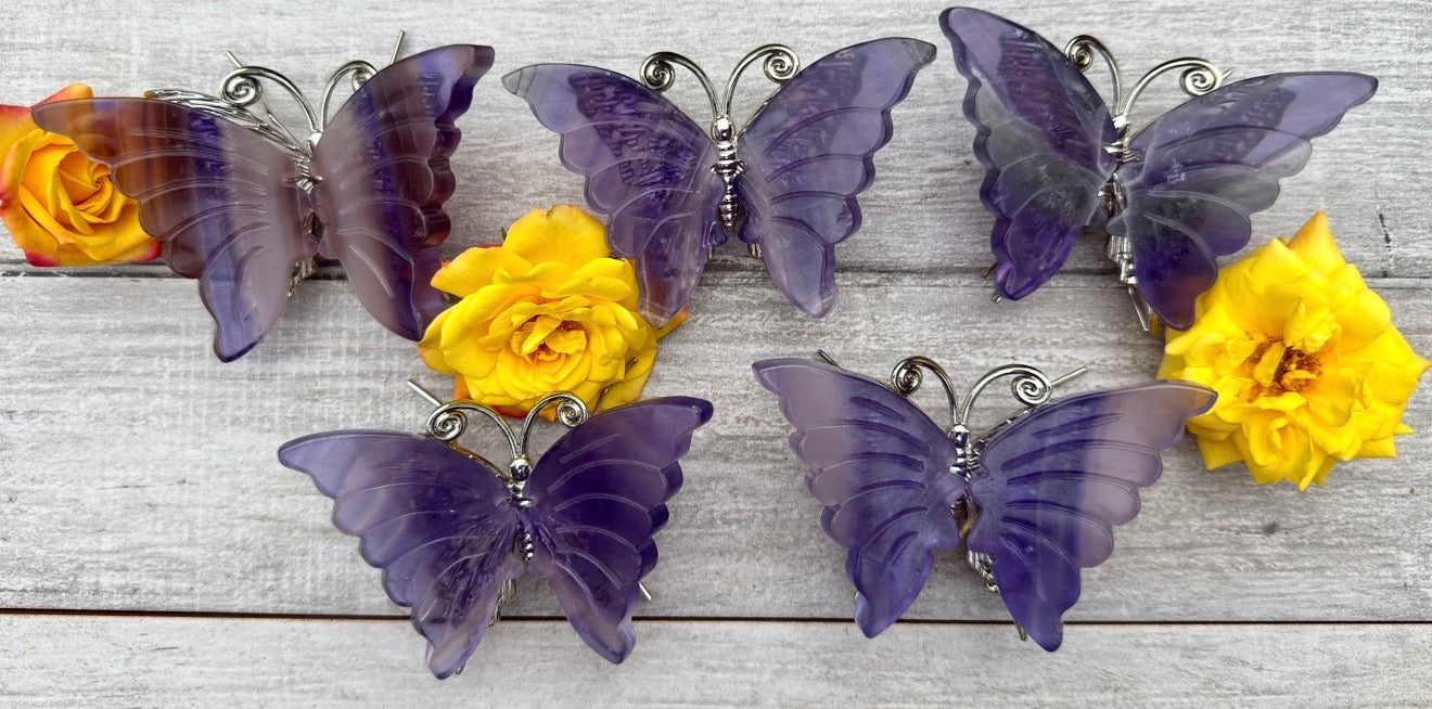 Wholesale Lot 5 pcs Natural Purple Fluorite Crystal Butterfly Healing
