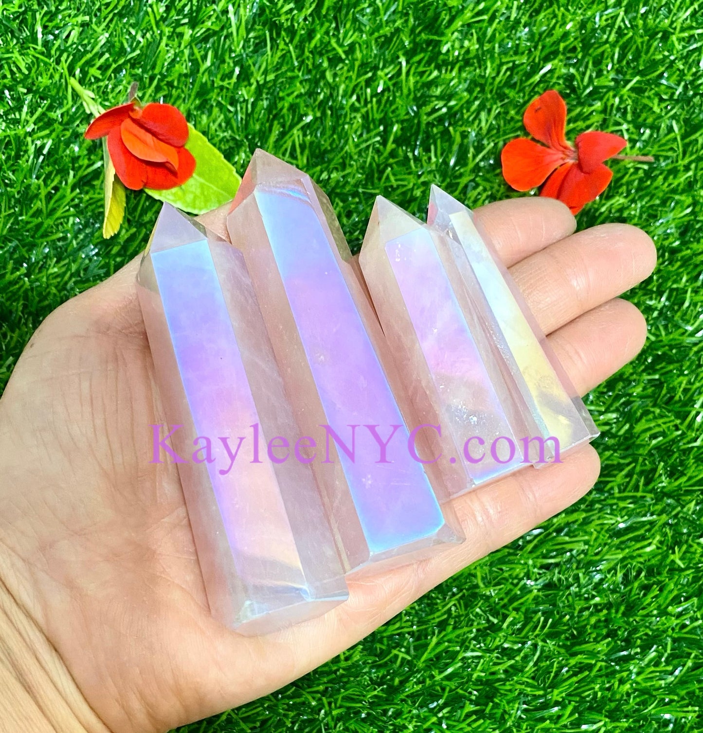 1 lb Natural Angel Aura Rose Quartz Obelisk Tower