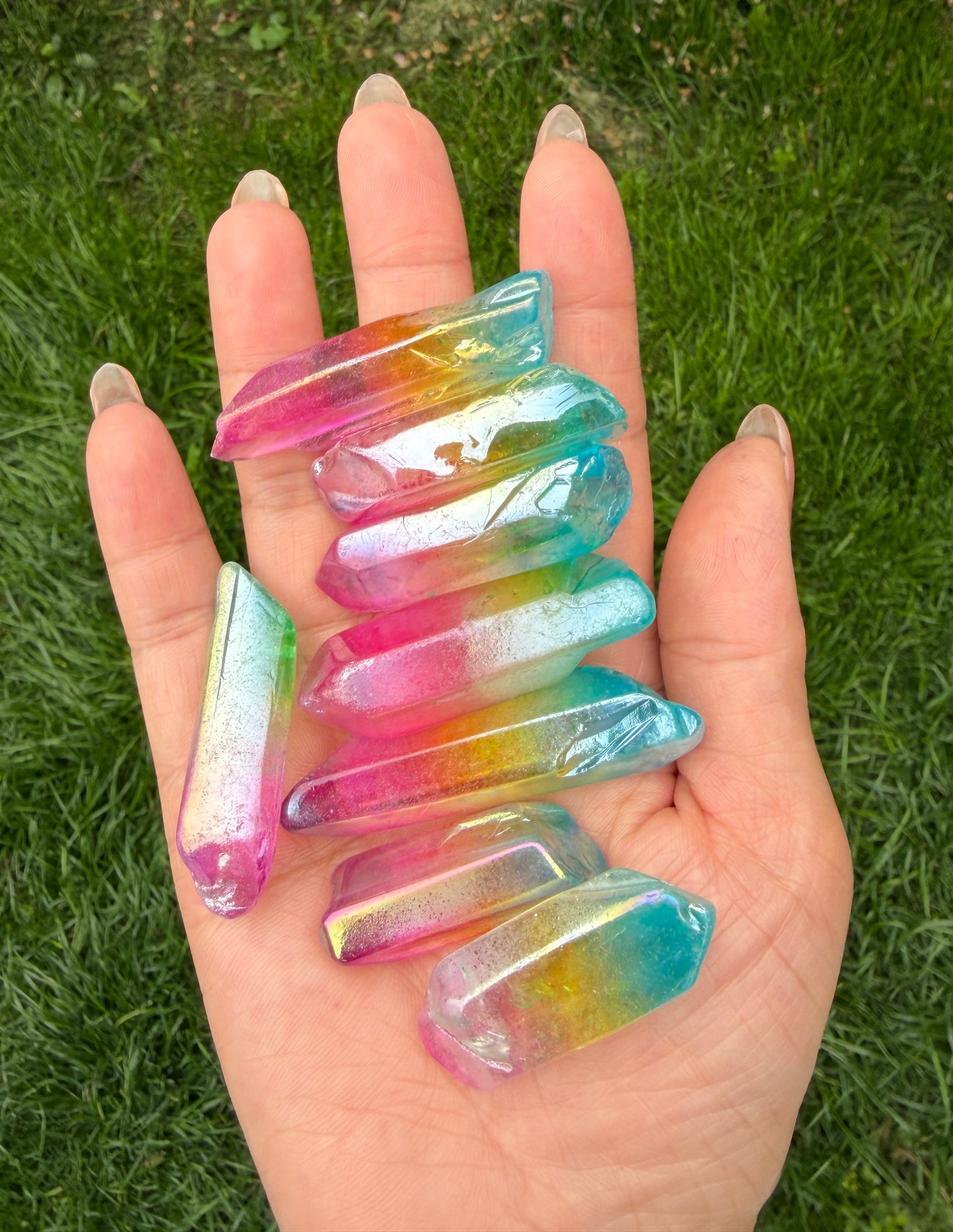 Wholesale Lot 1 Lb Rainbow Aura Quartz Wand Tumble Crystal Nice Quality