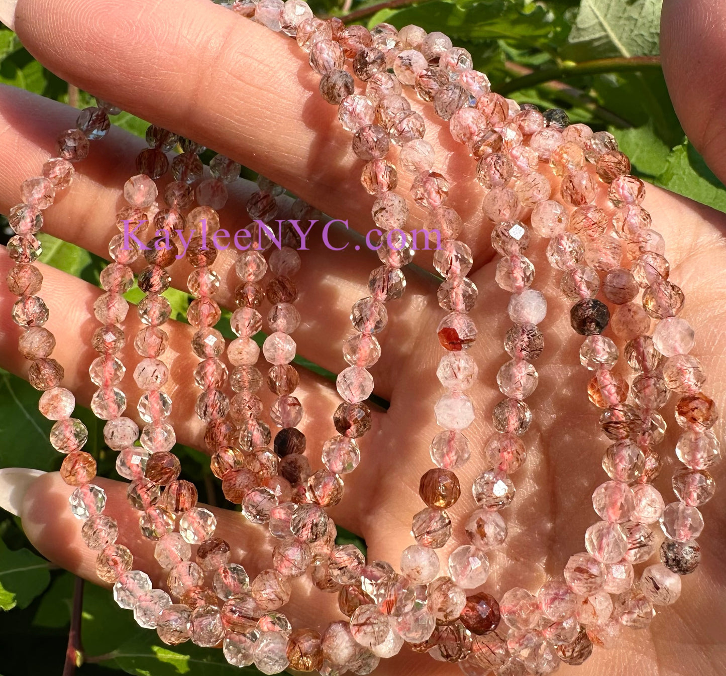 6 PCs 4mm Natural Red Rutilated Quartz Faceted Bracelet 7.5”