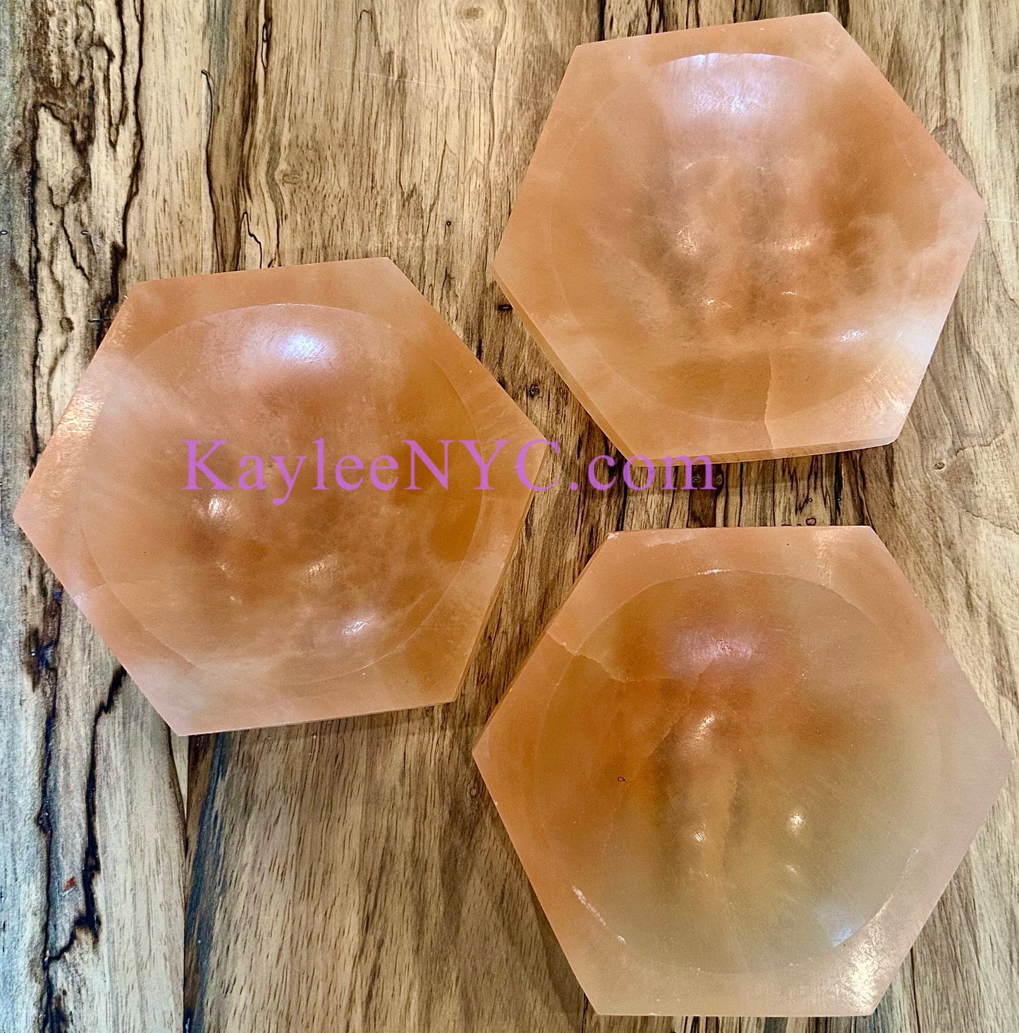 3 PCs large Natural Selenite aka Satin Spar hexagon Bowl