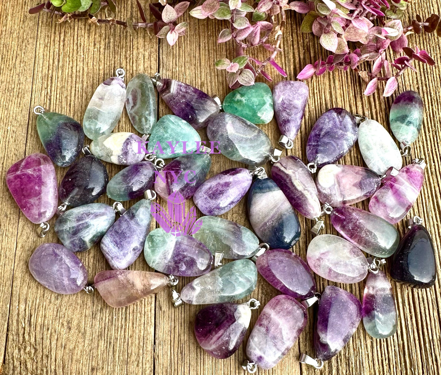 36 PCs Natural Fluorite Crystal Pendant